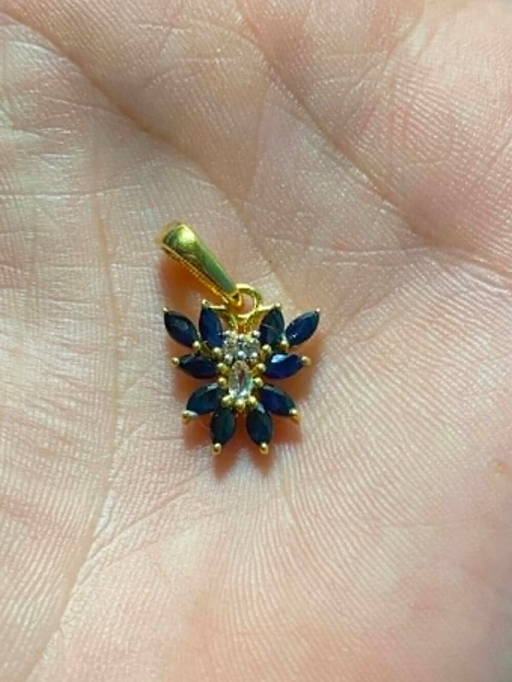 .925 Genuine Sapphire Pendant with Cubic Zirconia Sterling silver Gold Plated